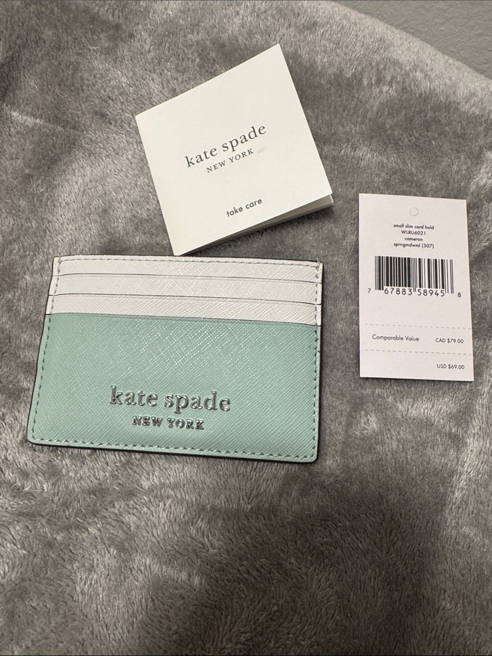 kate spade Mint and White Saffiano Leather Card Holder